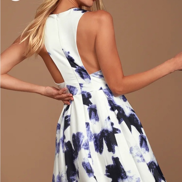 Seeing Chic Blue and Ivory Print Skater Dress, XS - Picture 3 of 14